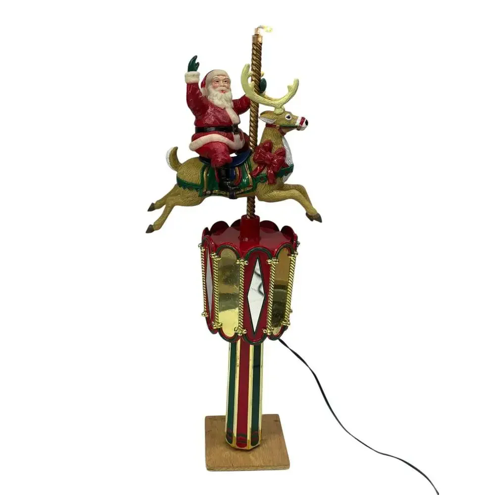 Mr Christmas Santa on Reindeer Carousel Tree Topper Table Piece Animated Working